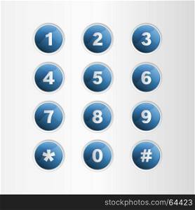 Phone number blue button on gray background, stock vector