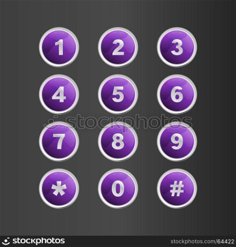 Phone number violet button on gray background, stock vector