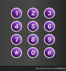 Phone number violet button on gray background, stock vector