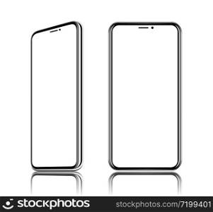 phone realistic vector front view, It located obliquely, turn on the diagonal, isolated on white