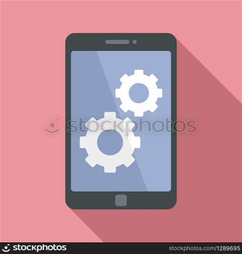 Phone repair gears icon. Flat illustration of phone repair gears vector icon for web design. Phone repair gears icon, flat style