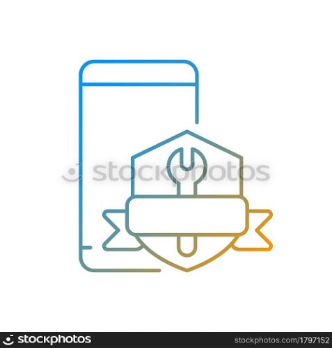 Phone repair warranty gradient linear vector icon. Broken phone replacement and renovate insurance. Thin line color symbols. Modern style pictogram. Vector isolated outline drawing. Phone repair warranty gradient linear vector icon