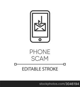 Phone scam linear icon. Communications fraud. One-ring trick. Smishing, SMS phishing. Telephone scamming. Thin line illustration. Contour symbol. Vector isolated outline drawing. Editable stroke