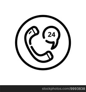 Phone service 24 hours. Support and service. Commerce outline icon in a circle. Isolated vector illustration