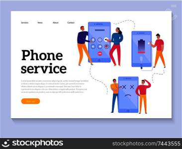 Phone service interaction horizontal banner with technical support icons flat vector illustration. Phone Interaction Banner