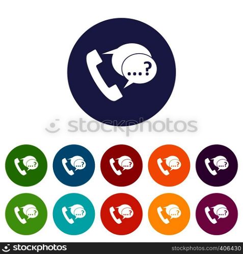 Phone sign and support speech bubbles sign set icons in different colors isolated on white background. Phone sign and support speech bubbles set icons