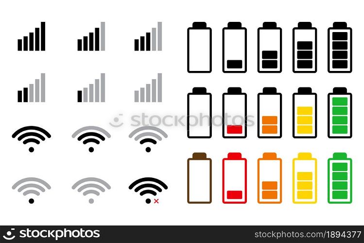 Phone signal and battery indicator icon. Smartphone interface settings. Vector illustration isolated on white.