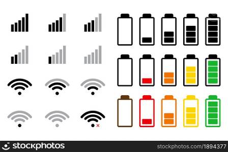 Phone signal and battery indicator icon. Smartphone interface settings. Vector illustration isolated on white.