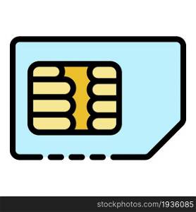 Phone sim card icon. Outline phone sim card vector icon color flat isolated. Phone sim card icon color outline vector