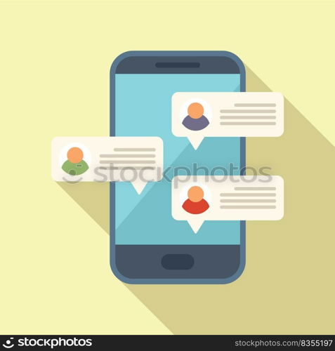 Phone social hall icon flat vector. Online chat. Web conference. Phone social hall icon flat vector. Online chat