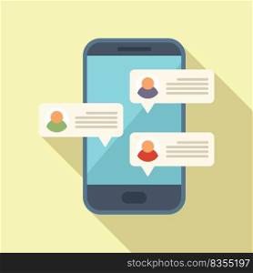 Phone social hall icon flat vector. Online chat. Web conference. Phone social hall icon flat vector. Online chat
