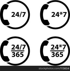 Phone Support Icon, Responsive 24/7, Twenty Four Hours A Day Throughout The Year Vector Art Illustration
