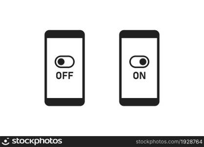 Phone symbol. On and off switch icon. Smartphone togge button illustration in vector flat style.