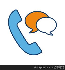 Phone talk color icon. Landline phone communication. Customer service. Infocenter. Handset with speech bubbles. Isolated vector illustration. Phone talk color icon