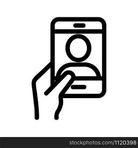 phone with a picture of a human vector icon. A thin line sign. Isolated contour symbol illustration. phone with a picture of a human vector icon. Isolated contour symbol illustration