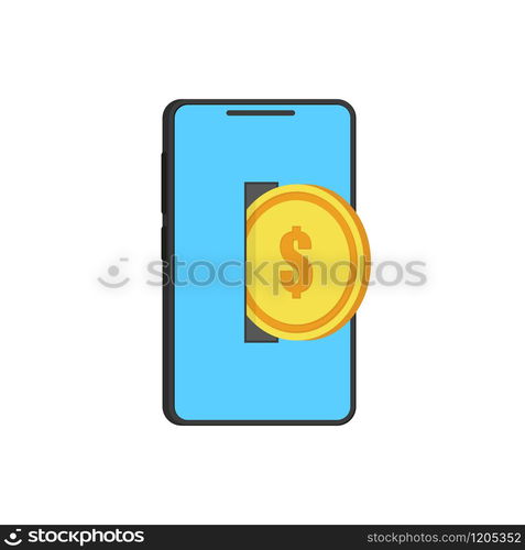 phone with coin, isometric flat style, vector illustration. phone with coin, isometric flat style, vector