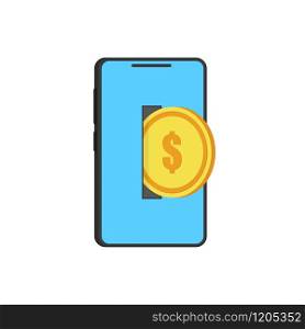 phone with coin, isometric flat style, vector illustration. phone with coin, isometric flat style, vector