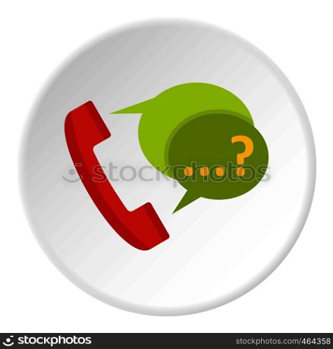 Phone with question mark speech bubble icon in flat circle isolated vector illustration for web. Phone with question mark speech bubble icon circle