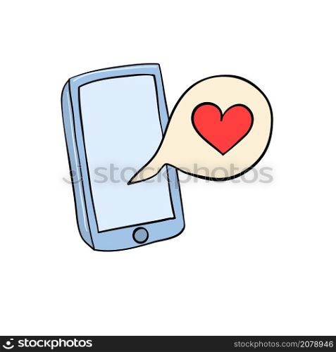 phone with speak boobl and red heart symbol for love card design