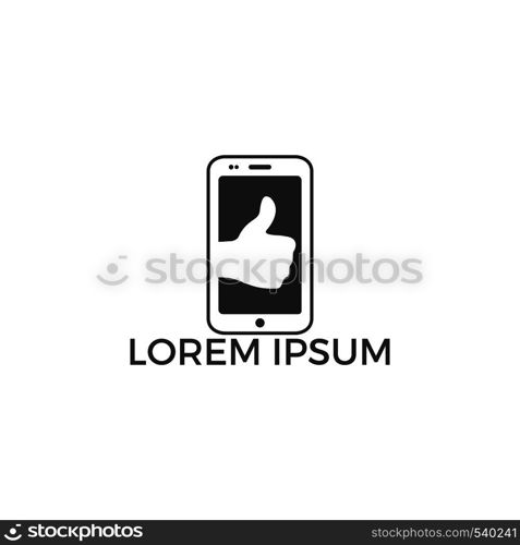 Phone with symbol thumb up vector design. Best app or gadget logo design concept.