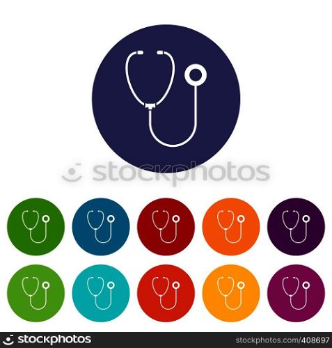 Phonendoscope set icons in different colors isolated on white background. Phonendoscope set icons