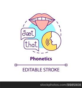Phonetics concept icon. Language learning category idea thin line illustration. Physical speech properties study. Speech sounds production. Vector isolated outline RGB color drawing. Editable stroke. Phonetics concept icon