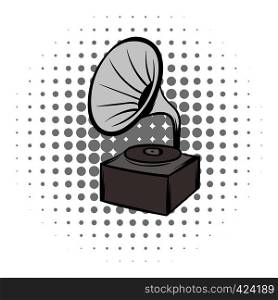 Phonograph grey and black comics icon. Musical equipment on a white background. Phonograph grey comics icon