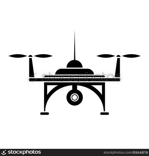 Photo and Video Air Drone Icon Isolated on White Background. Modern Quadrocopter with Digital Camera Silhouette. High Technology Innovation Copter Concept with Remote Control. Air Drone Icon