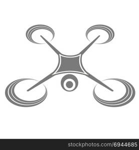 Photo and Video Air Drone Icon Isolated on White Background. Modern Quadrocopter with Digital Camera Silhouette. High Technology Innovation Copter Concept with Remote Control. Photo and Video Air Drone Icon