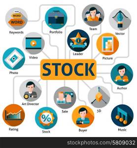 Photo and video stock concept with working process elements vector illustration. Photo And Vector Stock Concept
