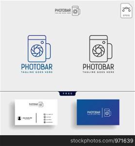 photo bar, camera and bar or wine creative logo template with business card - vector. photo bar, camera and bar or wine creative logo template