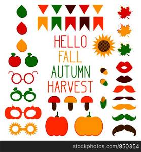Photo booth props. Fall, autumn, harvest. Vector design elements for print. Photo booth props. Fall, harvest. Vector design elements
