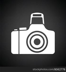 Photo camera icon. Black background with white. Vector illustration.