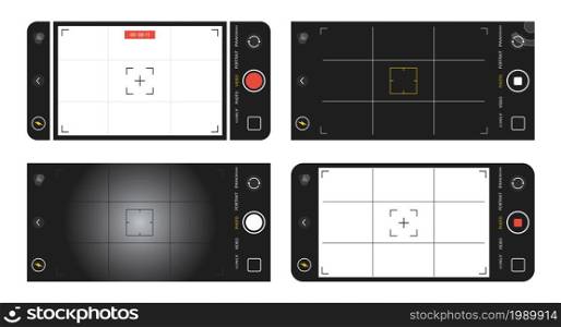 Photo camera in phone screen interface. Photography and video smartphone frame. Screen vector mockup. Vector illustration.. Photo camera in phone screen interface. Photography and video smartphone frame.