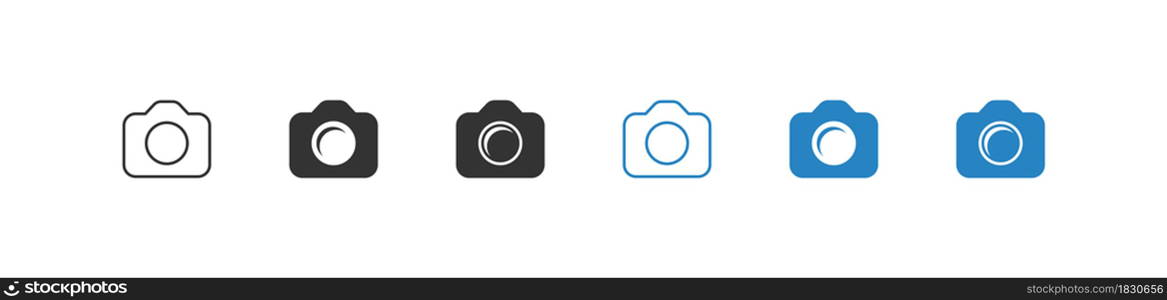 Photo camera set flat icon. Vector photography button illustration