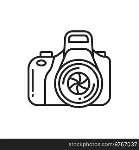 Photo camera vector thin line icon. Electronic and digital photo appliances. Photo camera line icon, digital appliances