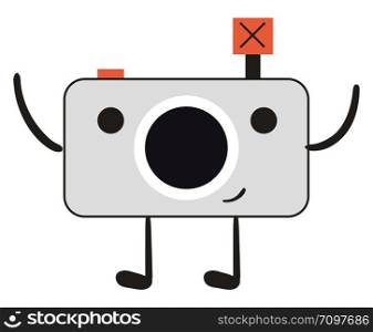 Photo camera with hands, illustration, vector on white background.