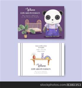 Photo card template with very peri boho nursery concept,watercolor style  