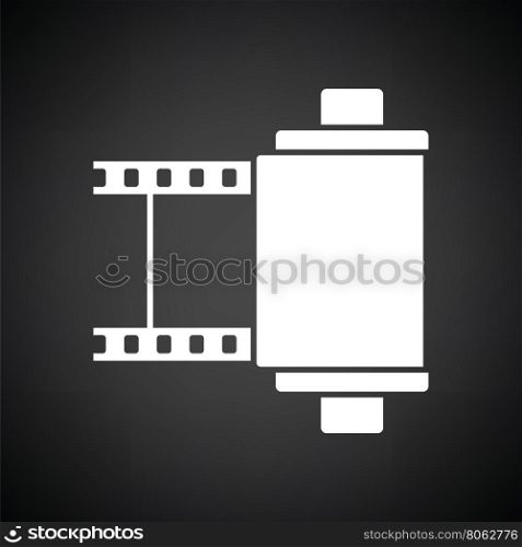 Photo cartridge reel icon. Black background with white. Vector illustration.