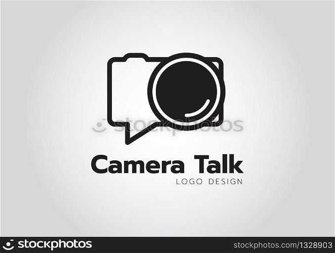 Photo chat logo template design with camera and shutter. Vector illustration.