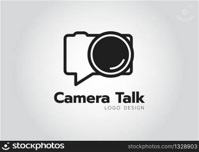Photo chat logo template design with camera and shutter. Vector illustration.