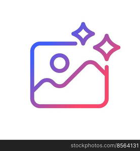 Photo editing pixel perfect gradient linear ui icon. Retouch of image. Visual effect and filters. Line color user interface symbol. Modern style pictogram. Vector isolated outline illustration. Photo editing pixel perfect gradient linear ui icon