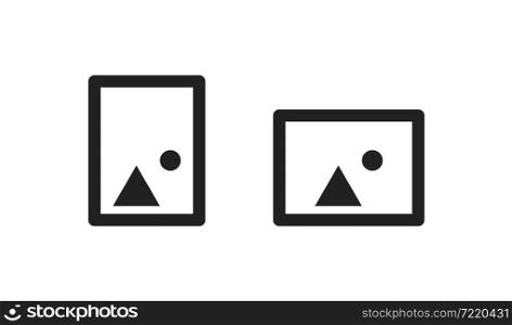 Photo flip icon set. Landscape rotate symbol. Orientation portrait sign in vector flat style.