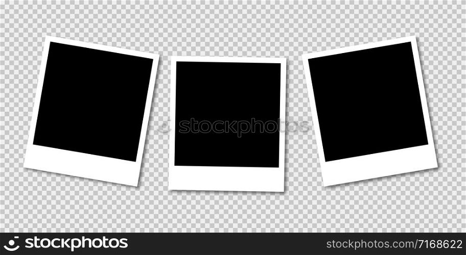 Photo frame on transparent background in retro realistic design. Vector illustration. Mockup template. EPS 10