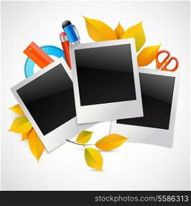 Photo frames instant picture black cards on school background vector illustration