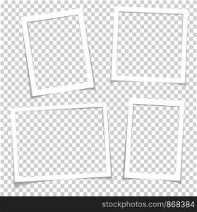 Photo frames with realistic drop shadow vector effect isolated. Image borders with 3d shadows. Empty photo frame template gallery illustration