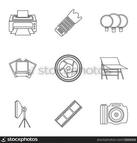 Photo icons set. Outline illustration of 9 photo vector icons for web. Photo icons set, outline style