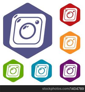 Photo icons vector colorful hexahedron set collection isolated on white. Photo icons vector hexahedron