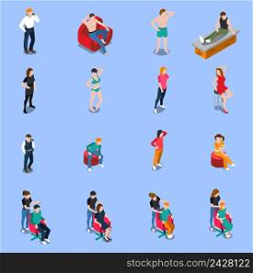 Photo model agency set of isometric people posing for camera on blue background isolated vector illustration . Photo Model Agency Isometric People