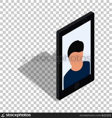 Photo of a man on the screen of smartphone isometric icon 3d on a transparent background vector illustration. Photo of a man on the screen of smartphone icon